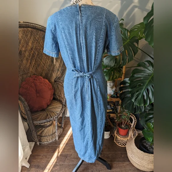 1990s Vintage Denim Women's Faux Button Up Dress Size 8 - Picture 6 of 10